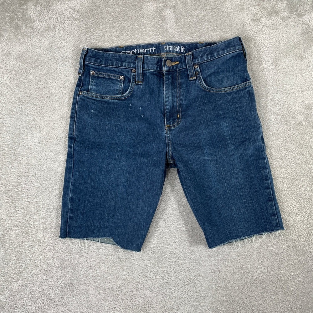 Carhartt Straight Fit Denim Shorts Mens 32x32 Blue Cut Off Workwear Jorts